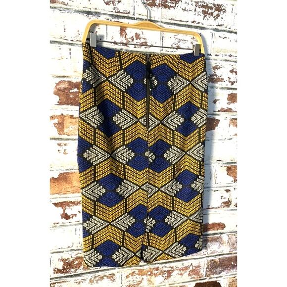 Anthropologie Maeve Kanara Cotton Knit Faux Wrap Geometric Print Pencil Skirt - Picture 12 of 13
